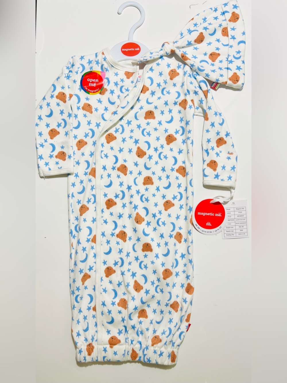 Magnetic Me Magnetic Cotton Gown & Hat Beary Goodnight Print NB-3M FA26